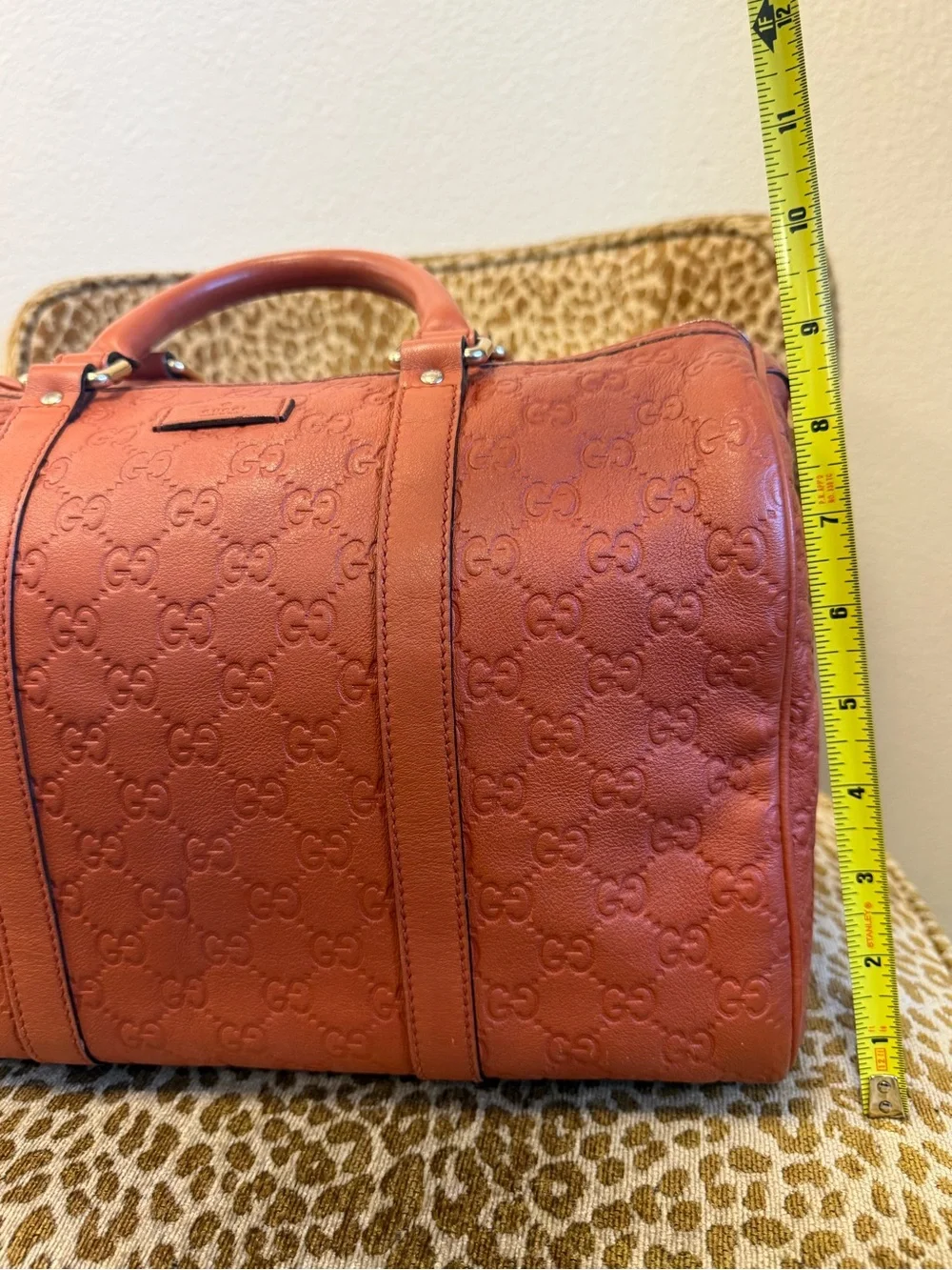 💯Authentic! GUCCI GG Guccissima Medium Joy Boston Bag Brown/Orange/Rust Leather
